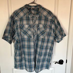The North Face Blue/Gray Plaid Short Sleeve Button Down Shirt.